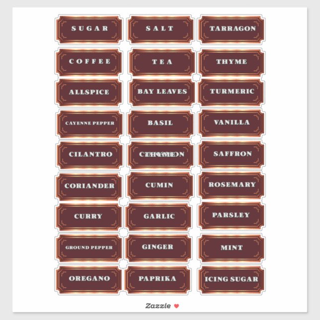 Kitchen Labels for Common Spices and Ingredients (Sheet)