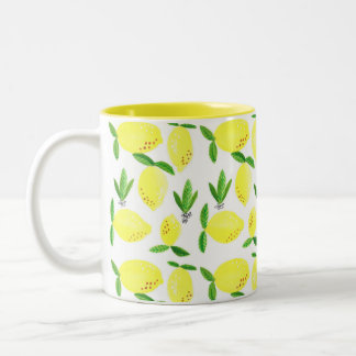 Kitchen Lemon Decor, Watercolor Fruit Decor Two-Tone Coffee Mug