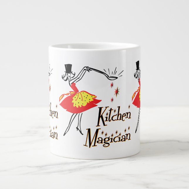Kitchen Magician Retro Cooking Art Large Coffee Mug (Front)