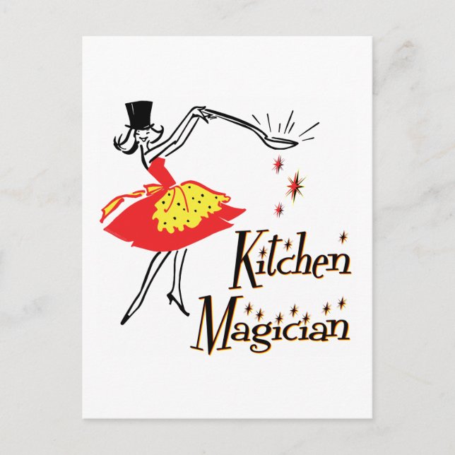 Kitchen Magician Retro Cooking Art Postcard (Front)