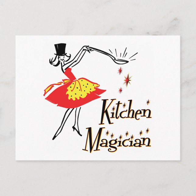 Kitchen Magician Retro Cooking Art Postcard (Front)