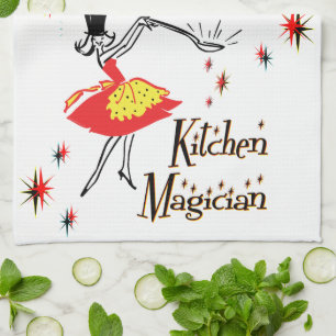 Kitchen Magician Retro Cooking Art Tea Towel