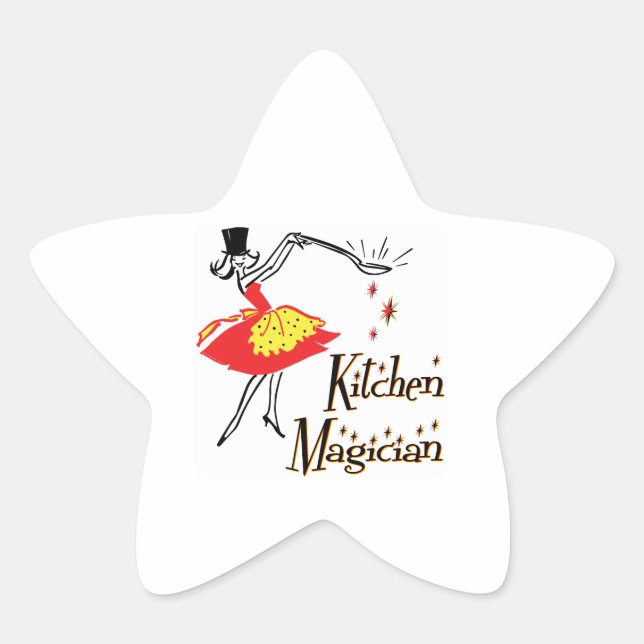Kitchen Magician Retro Cooking Saying Star Sticker (Front)
