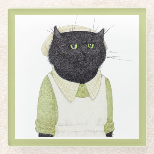 KITCHEN MAID CAT Glass Drink Coaster  (Front)