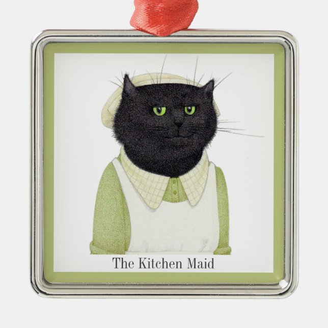 KITCHEN MAID CAT Premium Square Ornament + Text (Front)