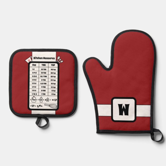 Kitchen Measurement Helper in Apple Oven Mitt & Pot Holder Set (Front)