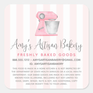 Kitchen Mixer Blush Pink Stripes Bakery Legal Copy Square Sticker