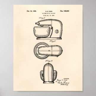 Kitchen Mixing Machine 1945 Patent Art Old Peper Poster