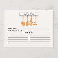 Kitchen Orange Utensils Bridal Shower Recipe Cards