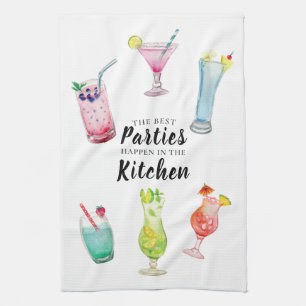 Kitchen Party Tropical Drinks Watercolor Tea Towel