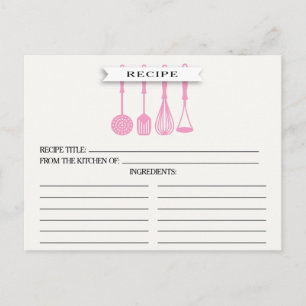 Kitchen Pink Utensils Bridal Shower Recipe Cards