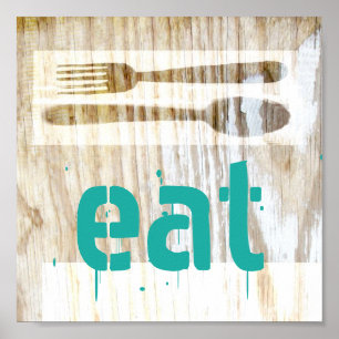 kitchen poster eat in blue text