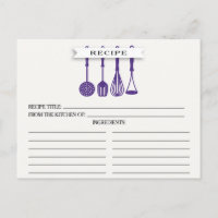 Kitchen Purple Utensils Bridal Shower Recipe Cards