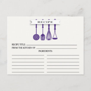 Kitchen Purple Utensils Bridal Shower Recipe Cards