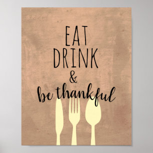 kitchen quote word art eat drink be thankful poster