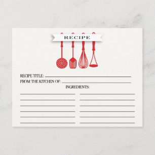 Kitchen Red Utensils Bridal Shower Recipe Cards