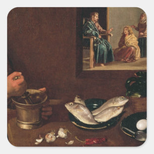 Kitchen Scene with Christ Square Sticker