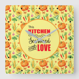 Kitchen Seasoned With Love Vegetable Pattern Square Wall Clock