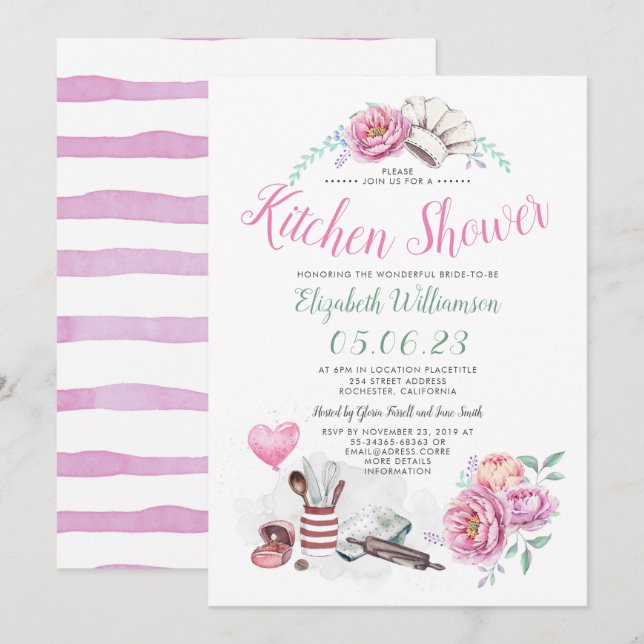 Kitchen Shower - Floral Bridal Shower Invitation (Front/Back)
