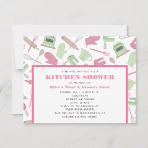 Kitchen Shower Invitation - Pink & Green
