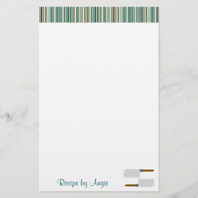 Kitchen Stripes Aqua Recipe Paper (Front)
