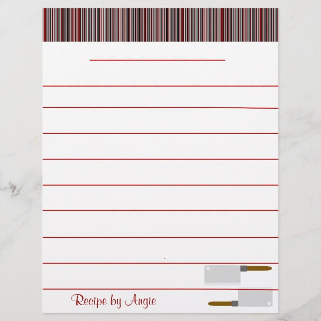 Kitchen Stripes Red Recipe Paper - WIth Lines (Front)