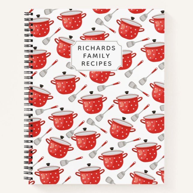Kitchen Supplies Pattern Cookbook Family Recipe Notebook (Front)