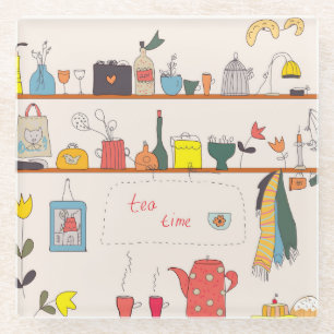 Kitchen Tea Time Glass Coaster