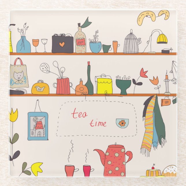 Kitchen Tea Time Glass Coaster (Front)