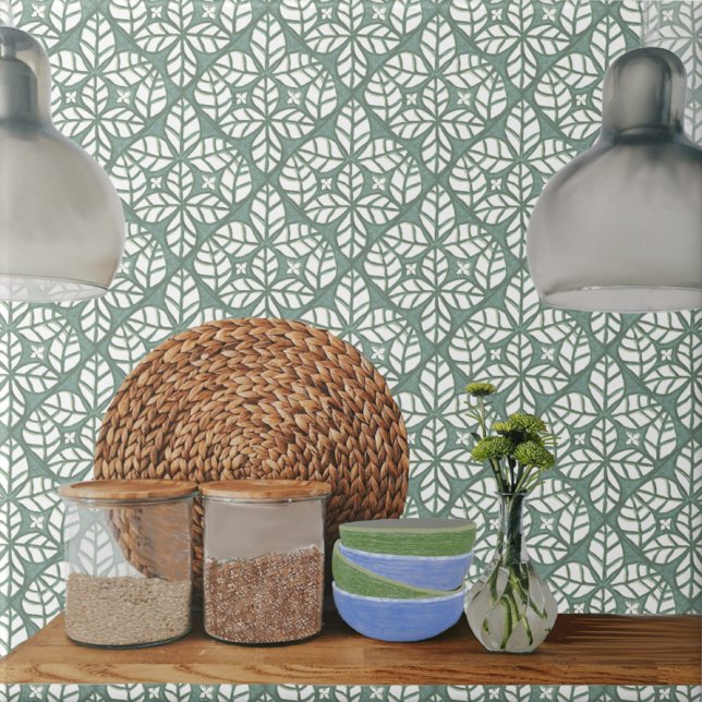  Kitchen tile, Green and white Ovate leaf Tile (Green Ovate leaf tile for kitchen backsplash.)