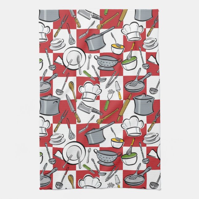 Kitchen Tools Check Tea Towel (Vertical)