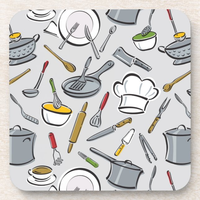 Kitchen Tools Pattern Coaster (Front)
