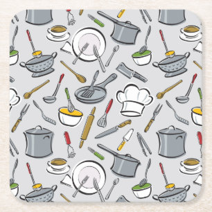 Kitchen Tools Pattern Square Paper Coaster