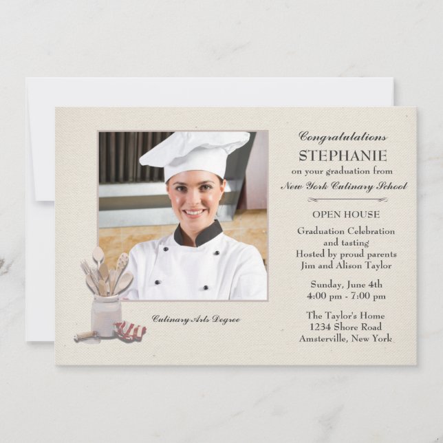 Kitchen Tools Photo Culinary School Graduation Invitation (Front)