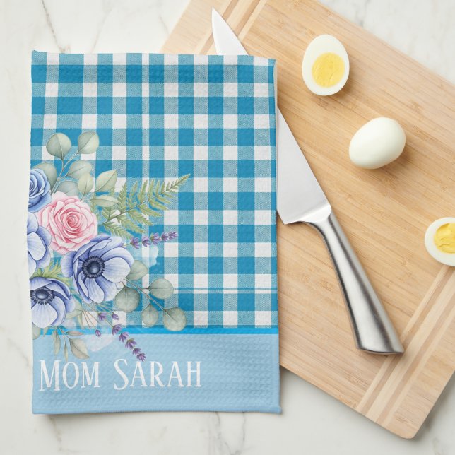 Kitchen Towel - Blue and Pink Rose Flowers Kitchen (Quarter Fold)