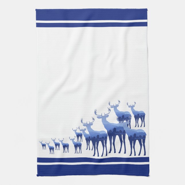 Kitchen Towel-Blue Deer/Elk Tea Towel (Vertical)