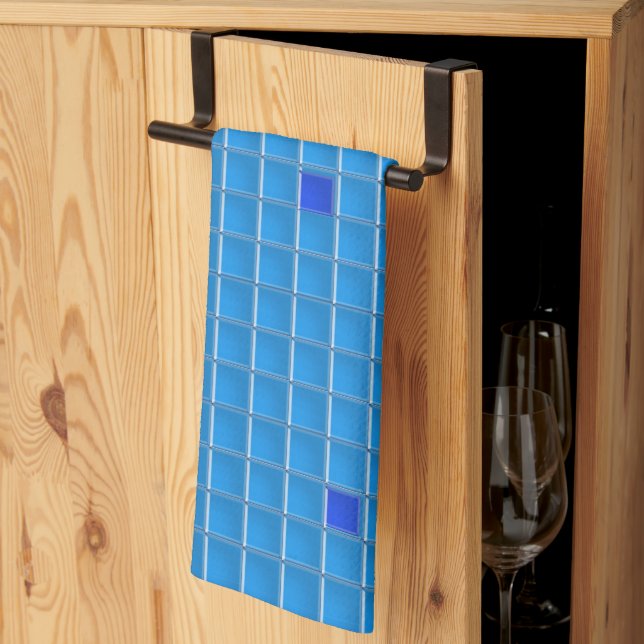 Kitchen Towel - Blue Square Mosaic (Thirds Fold)