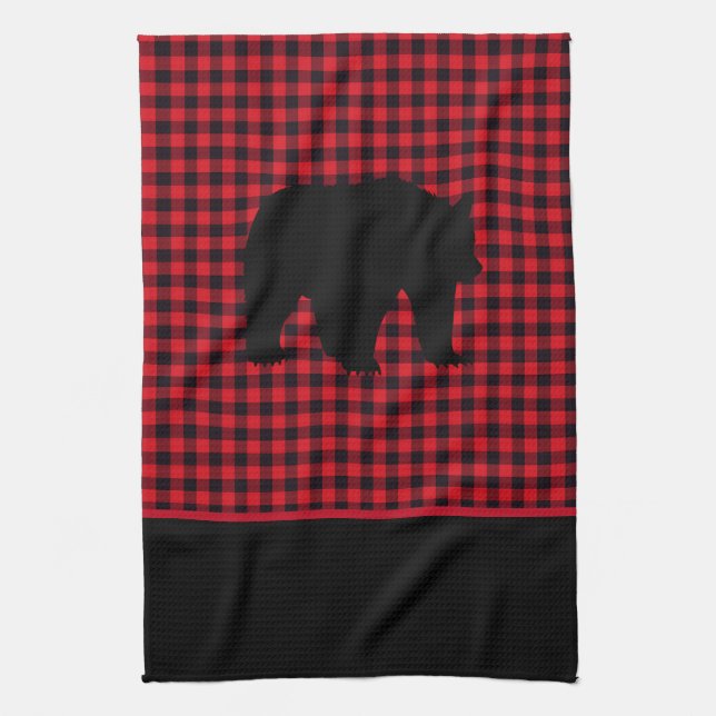 Kitchen Towel-Buffalo Plaid-Bear Tea Towel (Vertical)