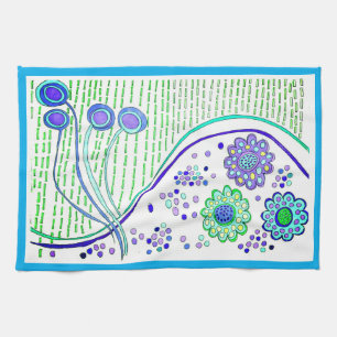 KITCHEN TOWEL "CELESIAL FLOWERS" blue trim