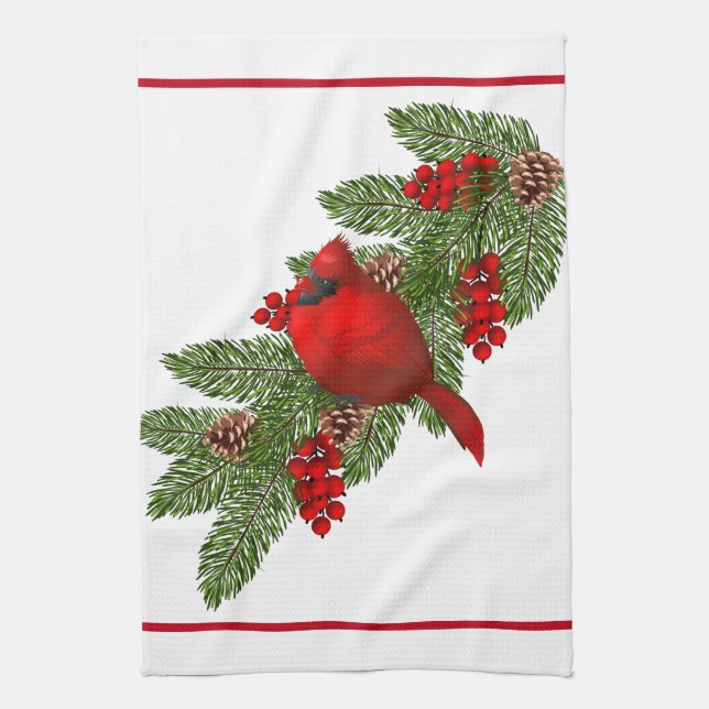 Kitchen Towel-Christmas Cardinal Tea Towel (Vertical)