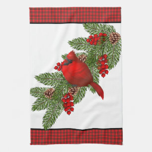 Kitchen Towel-Christmas Cardinal Tea Towel