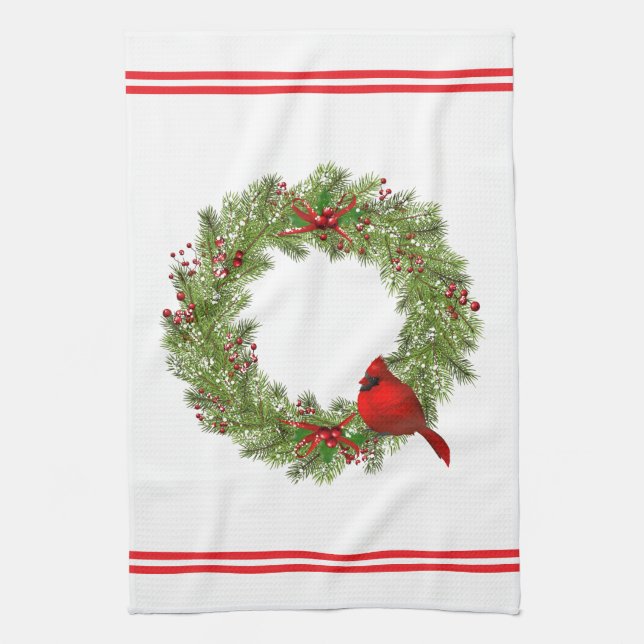 Kitchen Towel-Christmas Cardinal Tea Towel (Vertical)
