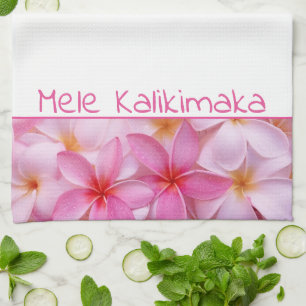 Kitchen Towel-Christmas Mele Kalikimaka Plumeria Tea Towel