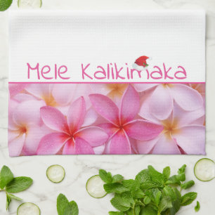 Kitchen Towel-Christmas Mele Kalikimaka Plumeria Tea Towel