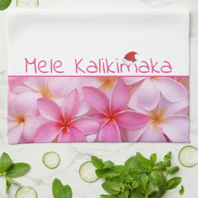 Kitchen Towel-Christmas Mele Kalikimaka Plumeria Tea Towel (Folded)