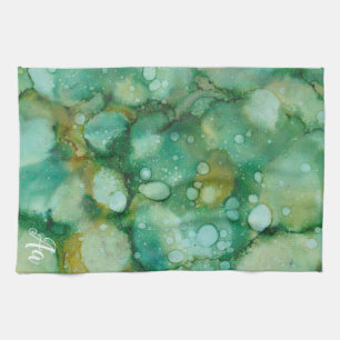 Kitchen Towel "Colorburst Green-Golds Inkblot"