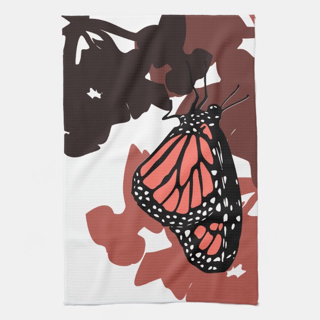 Kitchen Towel - Coral Coloured Monarch Butterfly (Vertical)