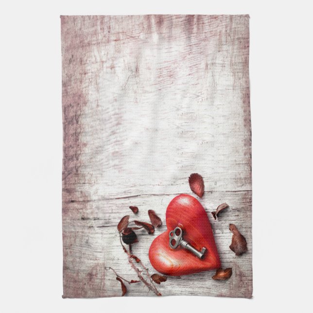 Kitchen Towel Country Wood Key to my Heart Rustic (Vertical)