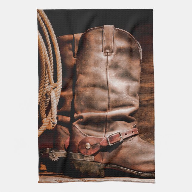 Kitchen Towel Cowboy Boots Barn Wood Rustic Countr (Vertical)