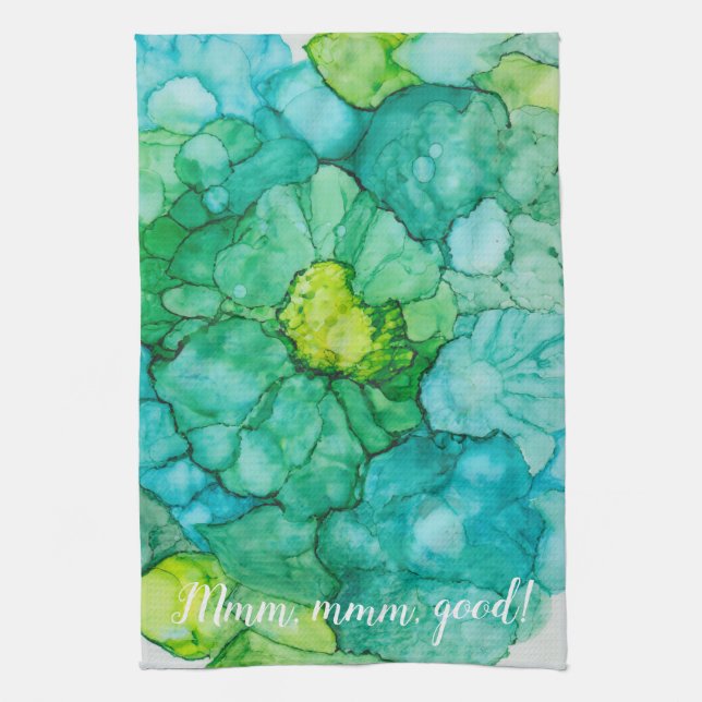 Kitchen Towel "Floral Blue-Greens/Alcolhol Inks" (Vertical)